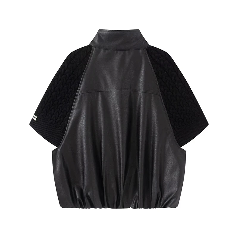 Guobioziy Women's Stand Collar Patchwork Leather Jacket 2026 Spring-Autumn Edition French Daily Casual Fashion Trend Versatile