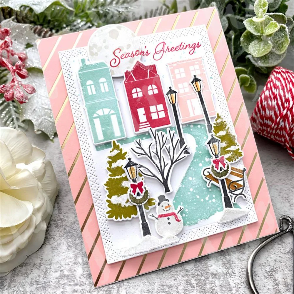 New Arrival Stamps and Dies 2024 Winter in the City Happy Holidays Metal Cutting Die DIY Scrapbooking Crafts Decoration Embossed