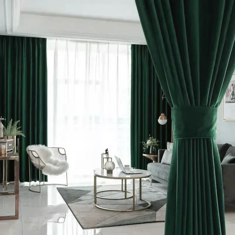 Velvet Curtains for Living Room Blackout Luxury Decor Bedroom Hall Drapes Green Sheer Window Fabric Blinds Tend Interior Thermal