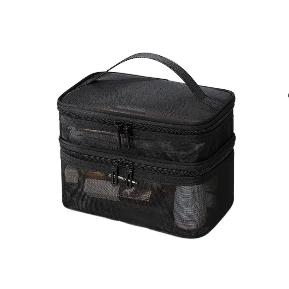 شبكة شفافة السفر حقيبة مستحضرات التجميل تخزين 2/3 طبقة ماكياج المنظم حقيبة سعة كبيرة حقيبة أدوات الزينة تخزين مستحضرات التجميل #5