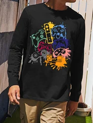 New long-sleeved T-shirt men's printed round neck long-sleeved T-shirt trend versatile casual tops men's clothing summer