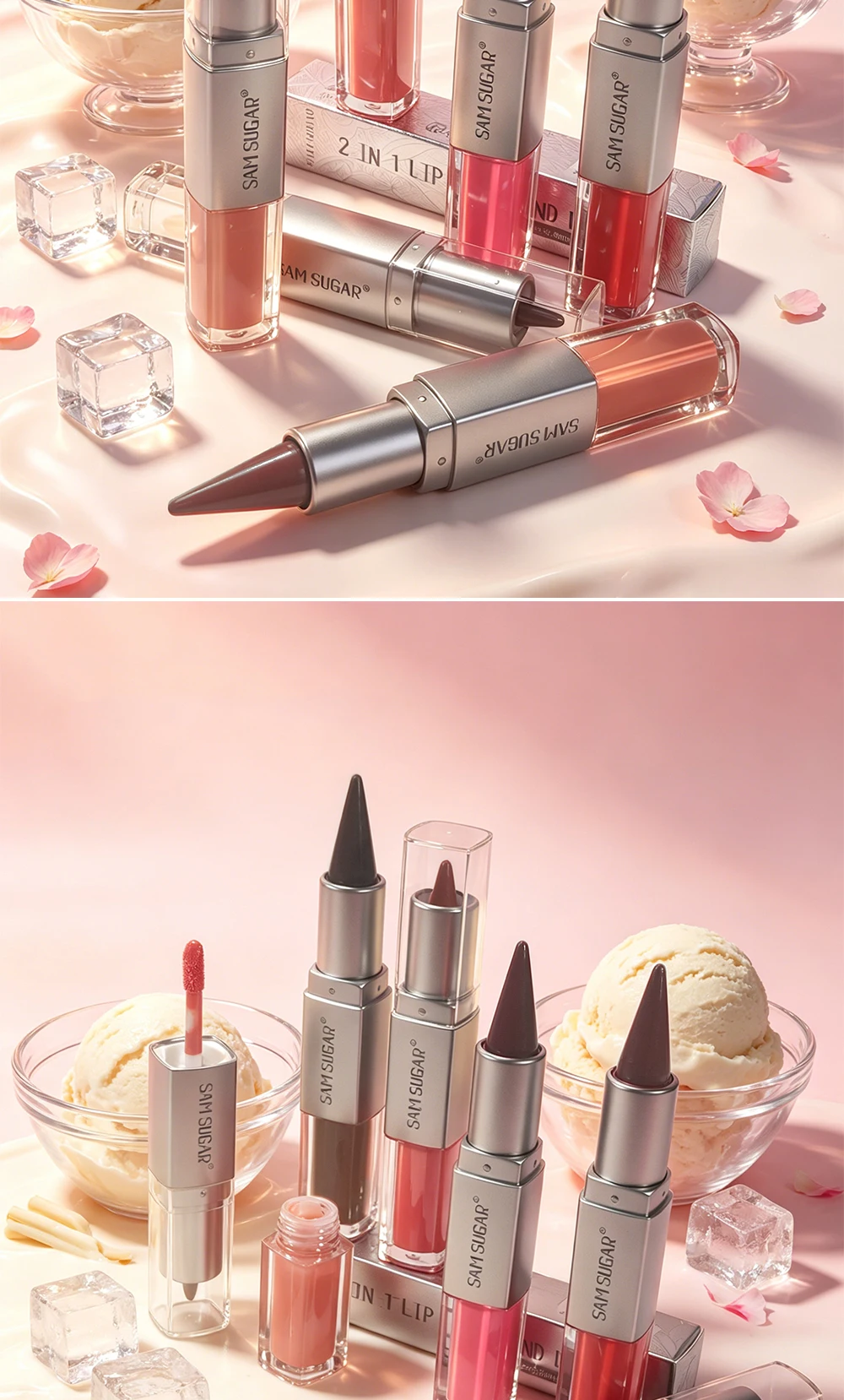 Doppelkopf-Lipgloss-Lipliner Zwei in Einem Feuchtigkeitsspendende Textur Langanhaltender Glanz Einfach aufzutragen Natürliches Lippen-Make-up – Detail 12