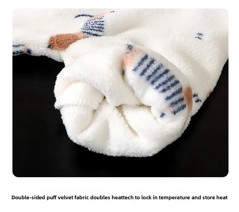 Kinder-Hausanzug-Set für Jungen und Mädchen, doppelseitiger Fleece und verdickter Samt-Pyjama mit Jacke, warmes zweiteiliges Set – Detail 11