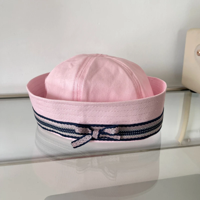 Japanese Retro Style Flip-brimmed Sailor Hats for Women Spring and Summer Travel Photo Versatile Fashion Bow Berets Caps