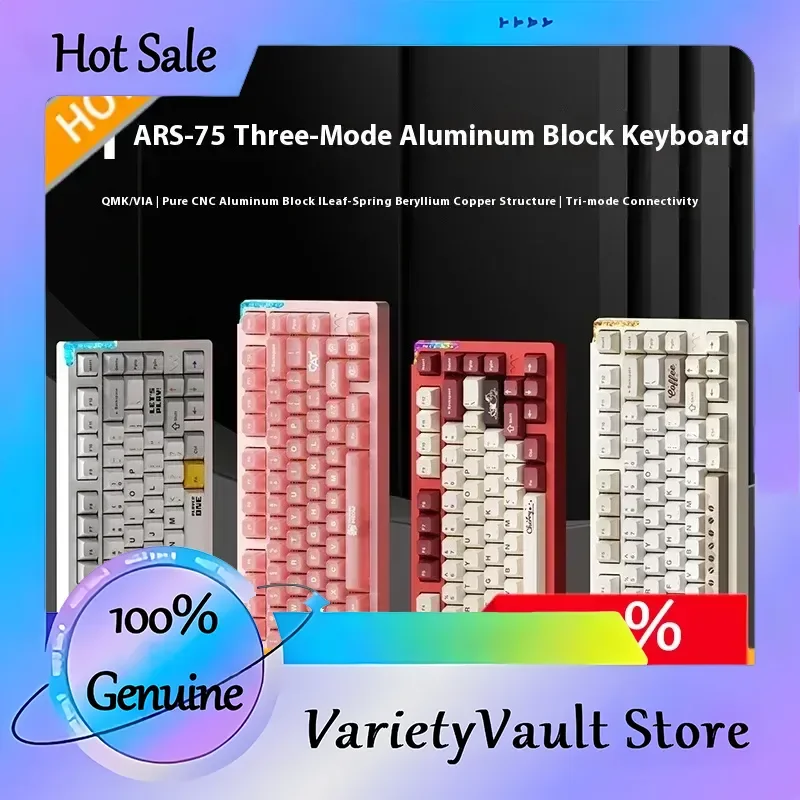 

Weikav Stars75 Wireless Mechanical Gaming Keyboard CNC Aluminum Block RGB Customizable 3 Modes Computer Office Accessories