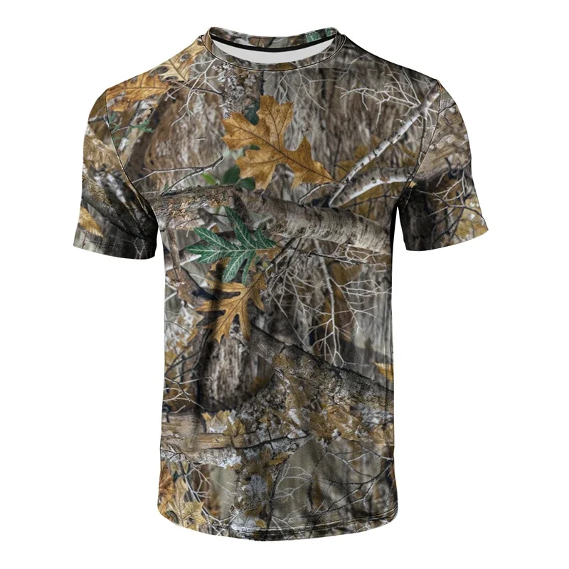 Tarnmuster Wald-Print Kurzarm-T-Shirt mit Rundhalsausschnitt Lässiges Outdoor-Shirt für Herren