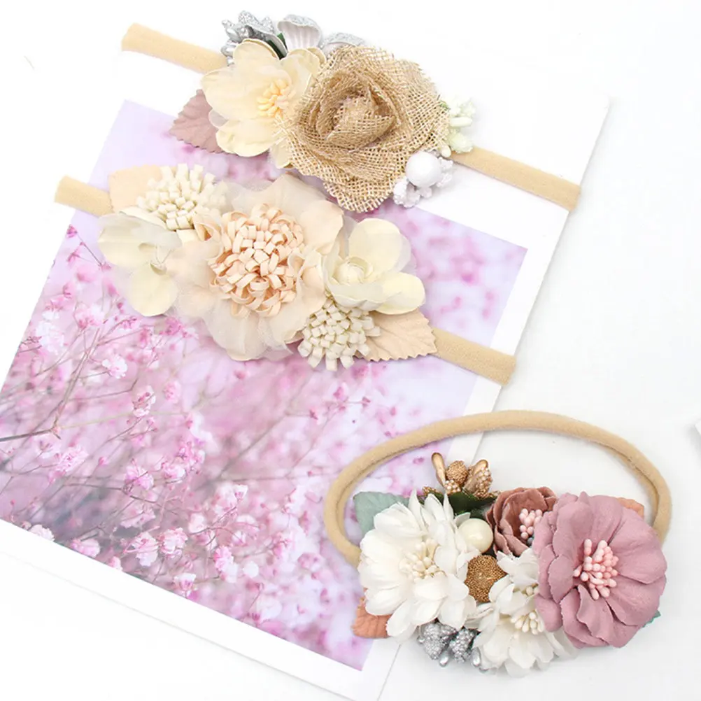 3Pcs Flower Hairbands for Floral Headband Decorative Photo Prop Wedding Birthday Party Accessory Headband