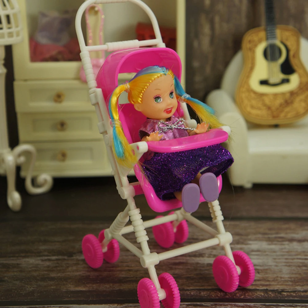 2Pcs Baby Stroller Simulation Dolls Pushchair Children Baby Stroller Toy Fashion Dollhouse Miniature Items Stroller Accessories