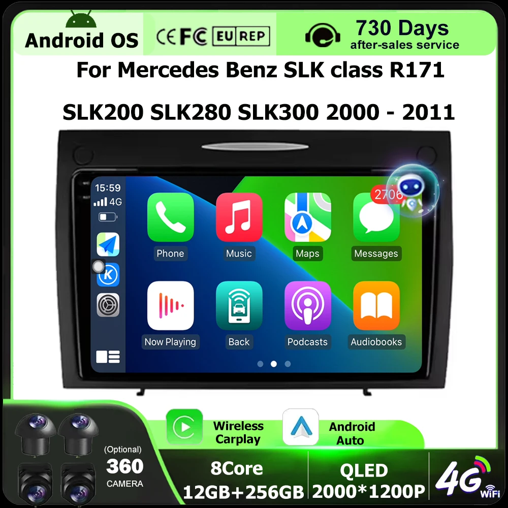 Android 16 automóvel para mercedes benz slk classe r171 slk200 slk280 slk300 2000-2011 rádio do carro reprodutor multimídia navegação gps wifi