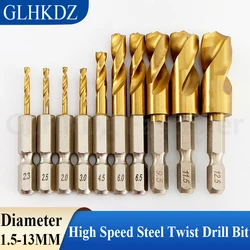 1.5-13mm Titanium Coated HSS Twist Drill Bit 1/4