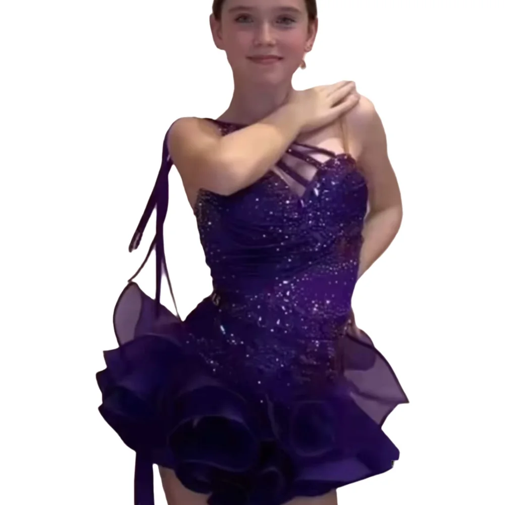 Costume de danse latine AB Stone pour femmes et enfants, haut de gamme, personnalisé, petit ange, jupe moelleuse, robe de Samba de piscine noire