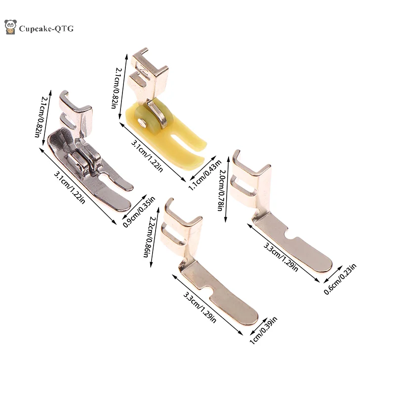 4 قطع ماكينة خياطة قديمة بسحاب مجموعة قدم الضغط في ماكينة الخياطة (قدم ضغط حديدية، قدم ضغط بلاستيكية، فتحة يسار وفتحة يمين جانب واحد)