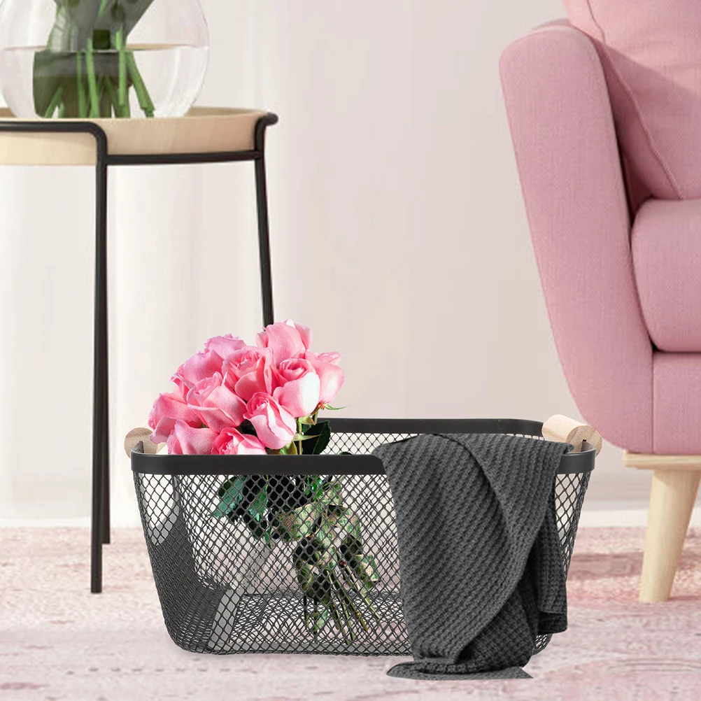 

Storage Basket Farmhouse Cabinet Kitchen Baskets Bread Iron Fruit Wooden Organizer