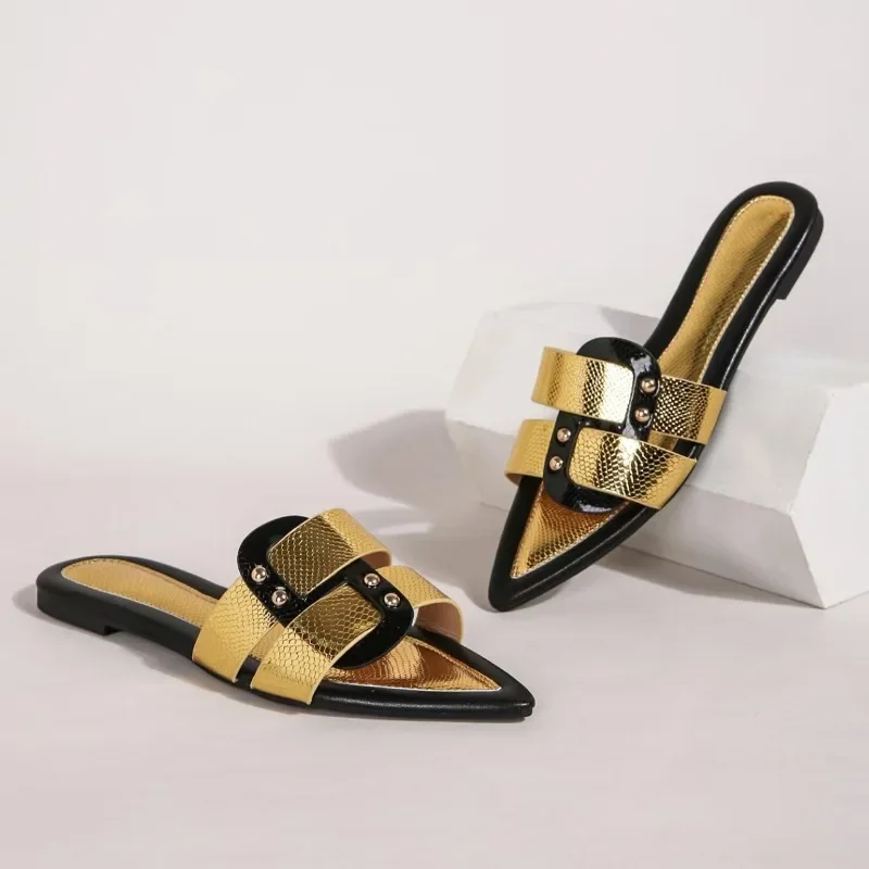 

2025 шлепанцы, женские пикантные сандалии на плоской подошве, повседневные женские песочные пляжные тапочки, элегантные женские тапочки с открытым носком, 43