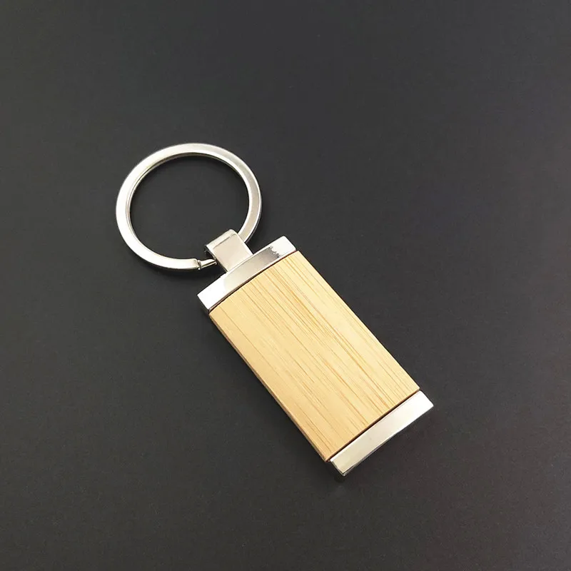 Custom LOGO Bamboo Wooden Keychain Blank Personalize Beech Wood Metal Rotatable Key Chain Laser Engrave House Keyring Opener