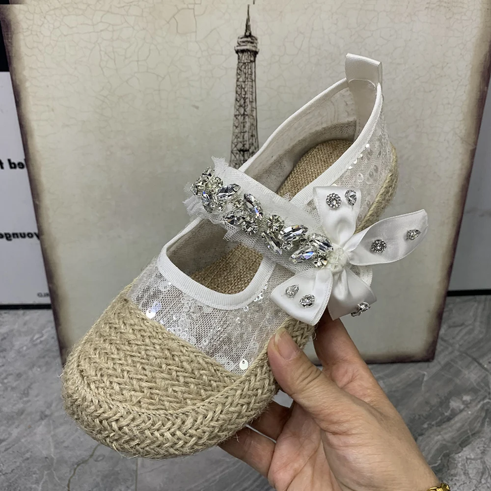 Summer Women Flat Shoes Plus Size Rhinestone Bow Fashion Sandals Designer Women Loafers Causal Mullers