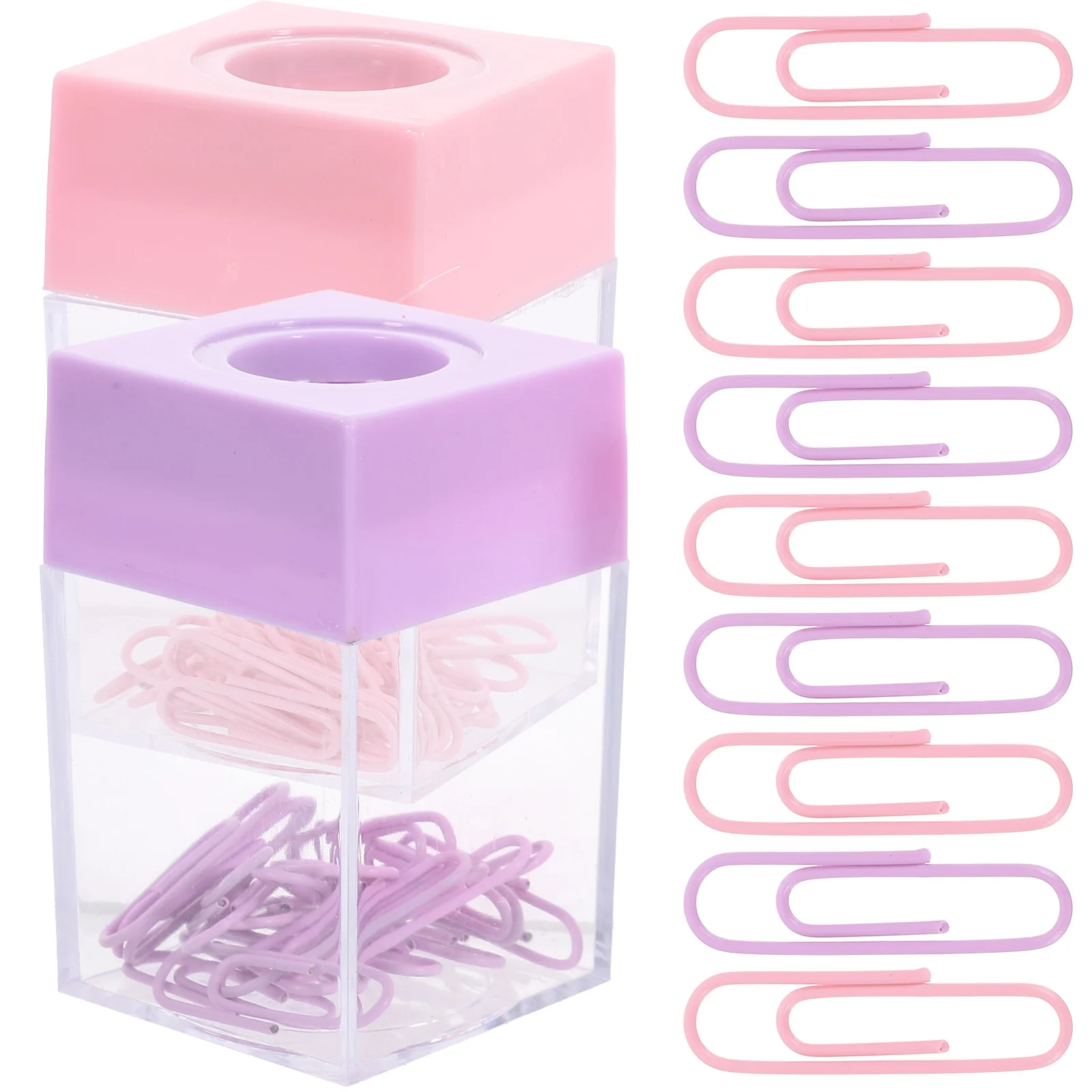 2 Pcs Square Macaron Color Magnetic Paper Clip Storage Bucket Pin Strainer Tape for Dispenser Clam Clips Portable