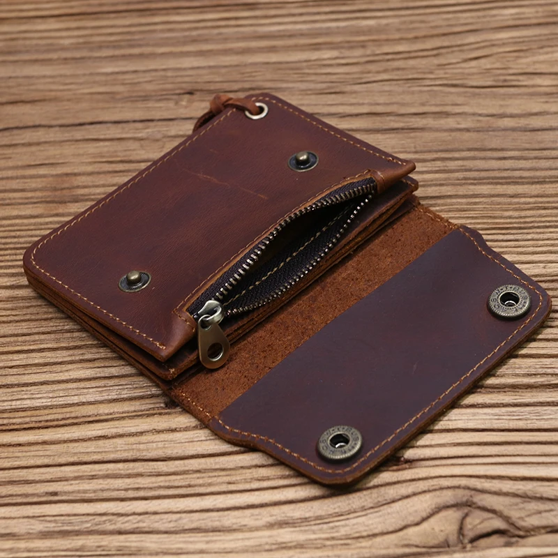 100% echtes Leder Brieftasche Für Männer Männlich Marke Vintage Handgemachte Kurze Kleine männer Geldbörse Karte Halter Mit Zipper Münzfach tasche – Detail 11