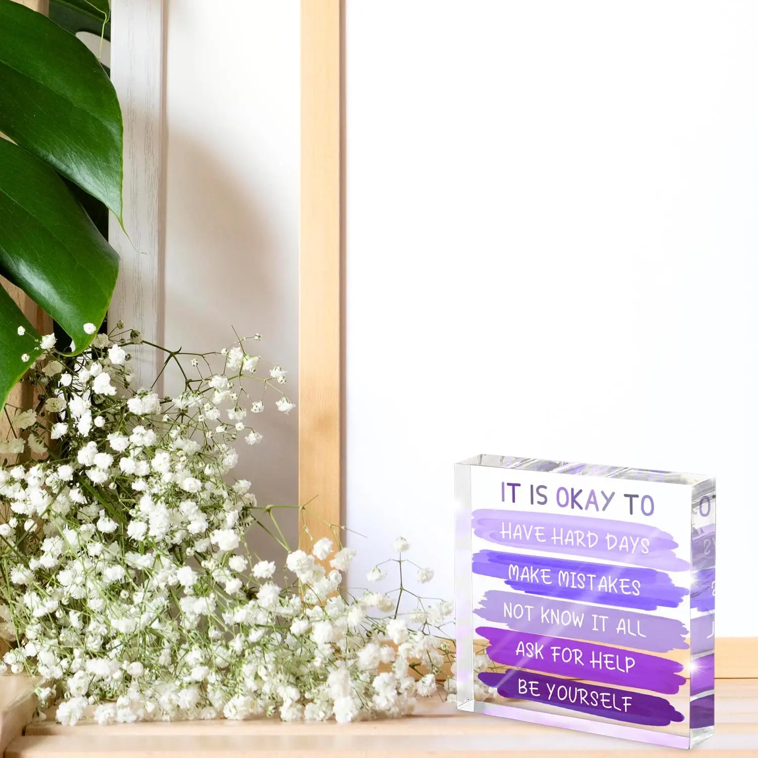 الصحة العقلية "هل على ما يرام..." علامة مكتب - ديكور تأكيد أكريليك أرجواني مقاس 4 × 4 بوصة للنساء، ديكور مكتب العلاج