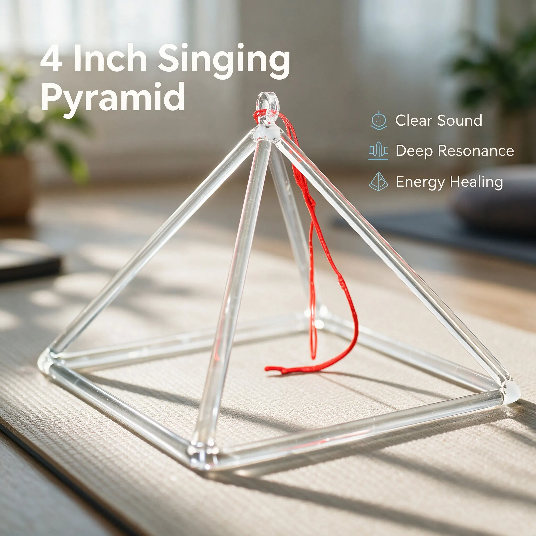 4 Inch Clear Quartz Crystal Singing Pyramid Professional Sound Healing Quartz Tower Singing Bowl Yoga Meditation Chakra Balancing Percussion Instrument Stress Relief Spiritual Home Decor Sound Therapy Gift for Yogi Sound Healer