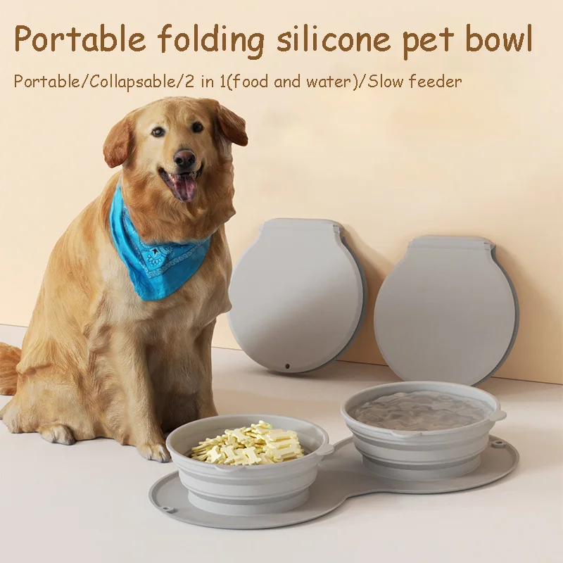 

Folding Silicone Portable Pet Bowl Non-slip Slow Feeder Double Use Collapsable Bowl Cat Bowl Outdoor Anti-Gulping Puppy Food Bow