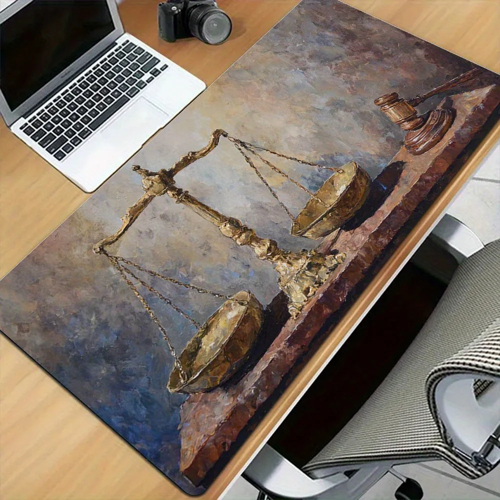 

Vintage Scales of Justice Large Desk Mat, Artistic Law Gavel Extended Mouse Pad, Non-Slip Desk Pad for Lawyer & Office Decor