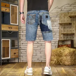 Pantalones cortos de tela vaquera para hombre, pantalón corto informal con estampado de Cachemira, diseño de moda de verano