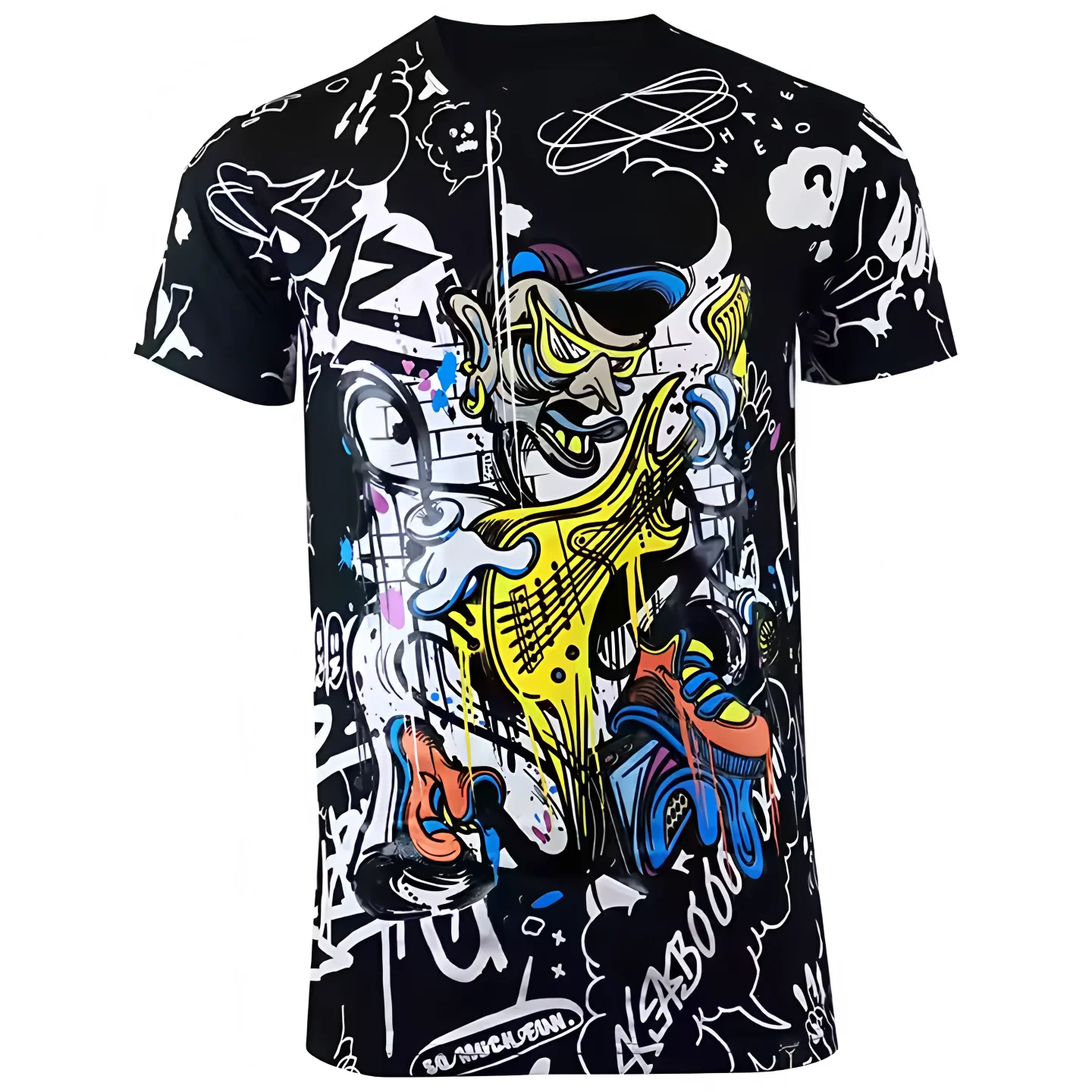 

streetwear mens clothing 3D digital graffit striped graphic t shirts round neck short sleeved new in tops funny T shirt for men