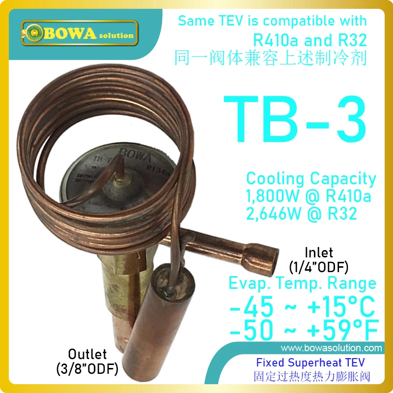 BOWA SOLUTION 2KW R410a TXV matches 4 to 8cc/rev rotary compressors in heat pump water heater for floor heating and bathroom