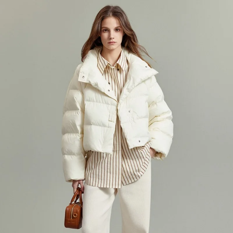 Uoozee 2025 جديد الشتاء المرأة بلون جاكيتات سليم صالح الوقوف طوق معطف قصير دافئ موضة مبطن فقاعة ملابس خارجية #2