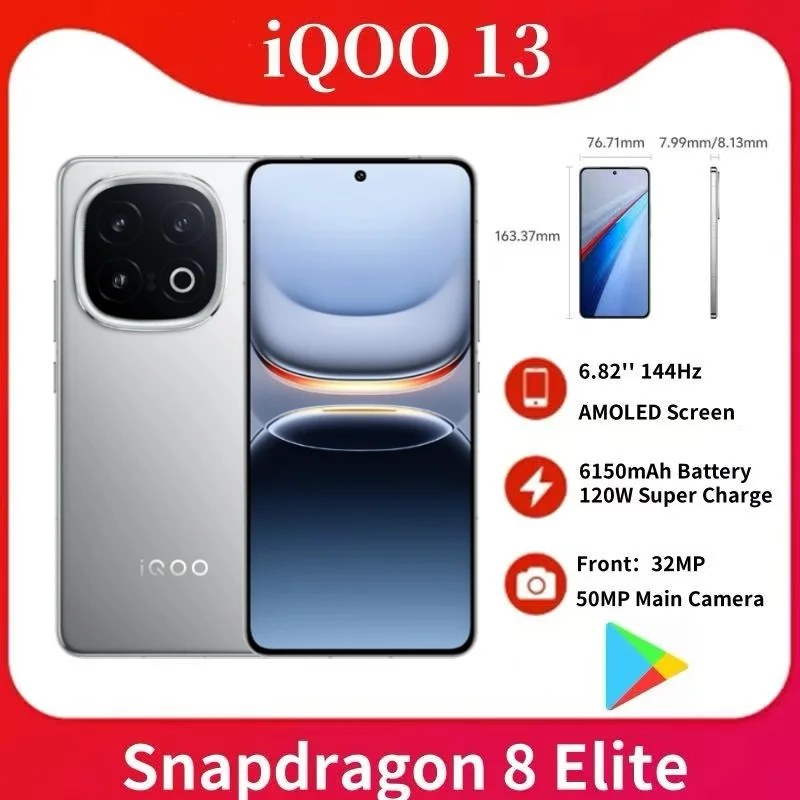 Original VIVO iQOO 13 Snapdragon 8 Elite 50MP Rear Camera OIS 6.82'' 2K Q10 144Hz 6150mAh 120W SuperVOOC Android 15 NFC OTA