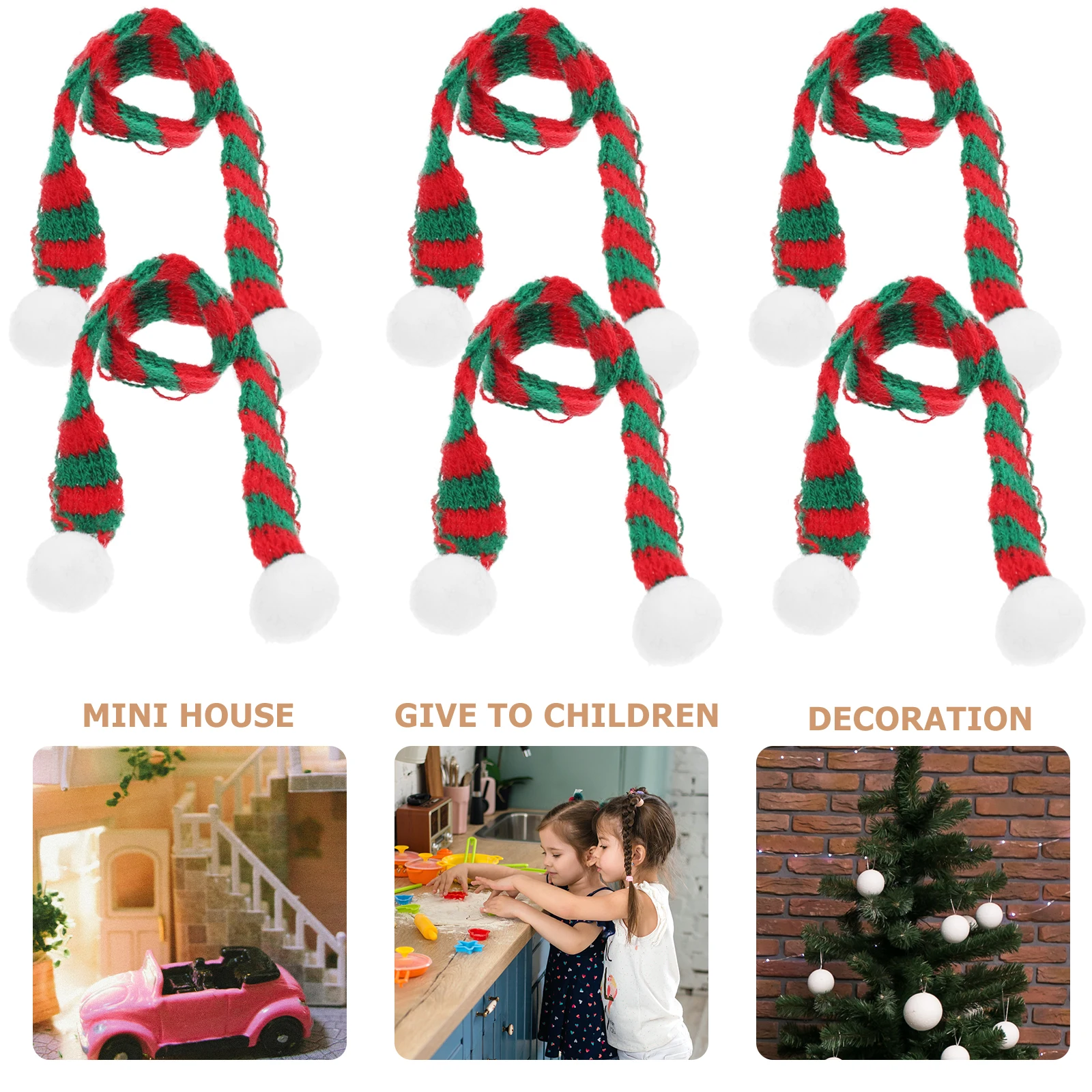 

10pcs Christmas Knitted Scarves Mini Decorative Neckers Red Green Striped Hairball Wine Bottle Accessory Home Party Xmas