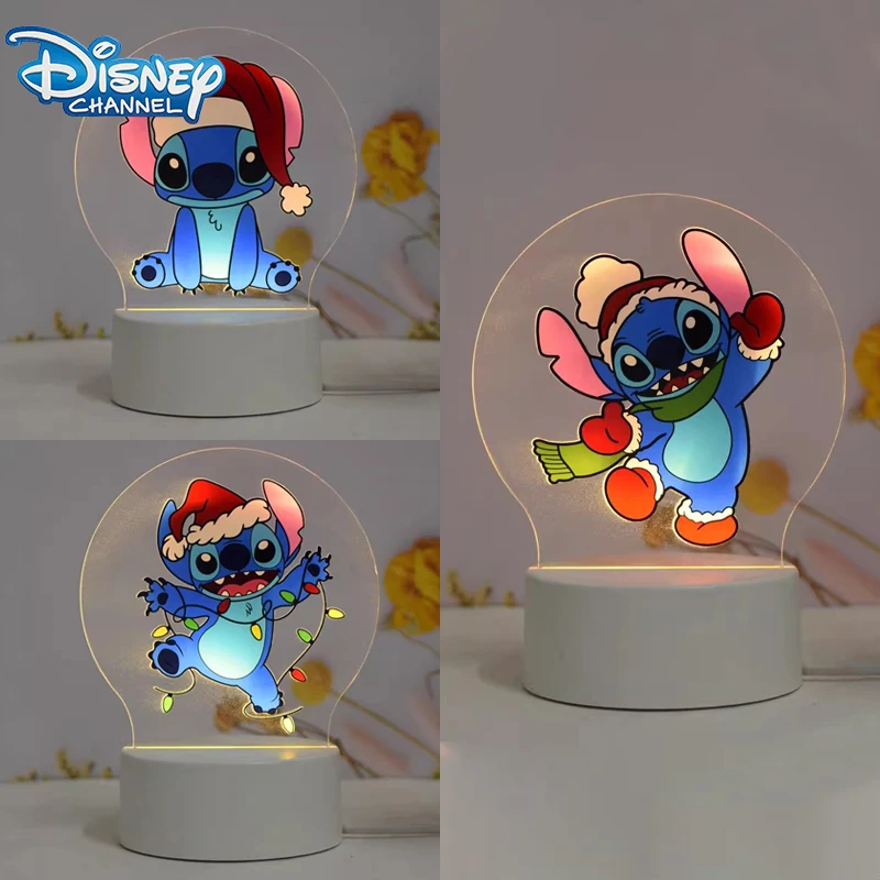 

Disney Christmas Stitch Tricolor Night Light Cartoon Cute Led Lamp Funny Birthday Gift Desktop Ornaments Bedroom Night Light