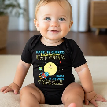 Daddy I Love You To The Moon and Back To Infinity and Beyond Baby Romper Spanish Printed Infant Bodysuit Newborn Summer Outfits