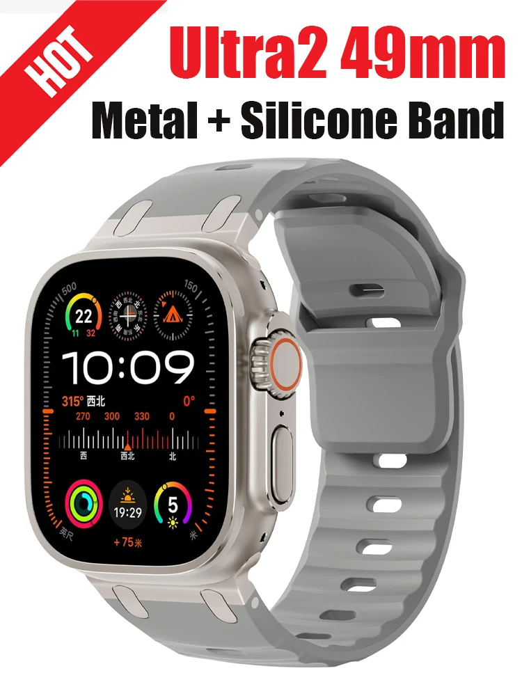 Metal+Silicone Strap for Apple watch Ultra2 49mm 45mm 44mm 42mm Sport wrist correa bracelet iwatch Series 10 9 8 7 6 SE 5 Band