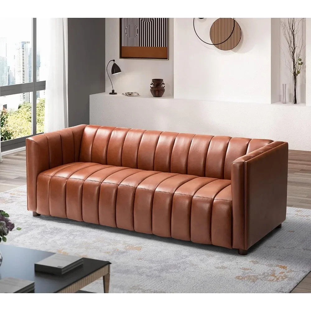 

83" Genuine Leather Sofa, Sofas Leather for Living Room, 3 Seater Sofas Couch Top Layer Leather Large Sofa Furniture with Channe