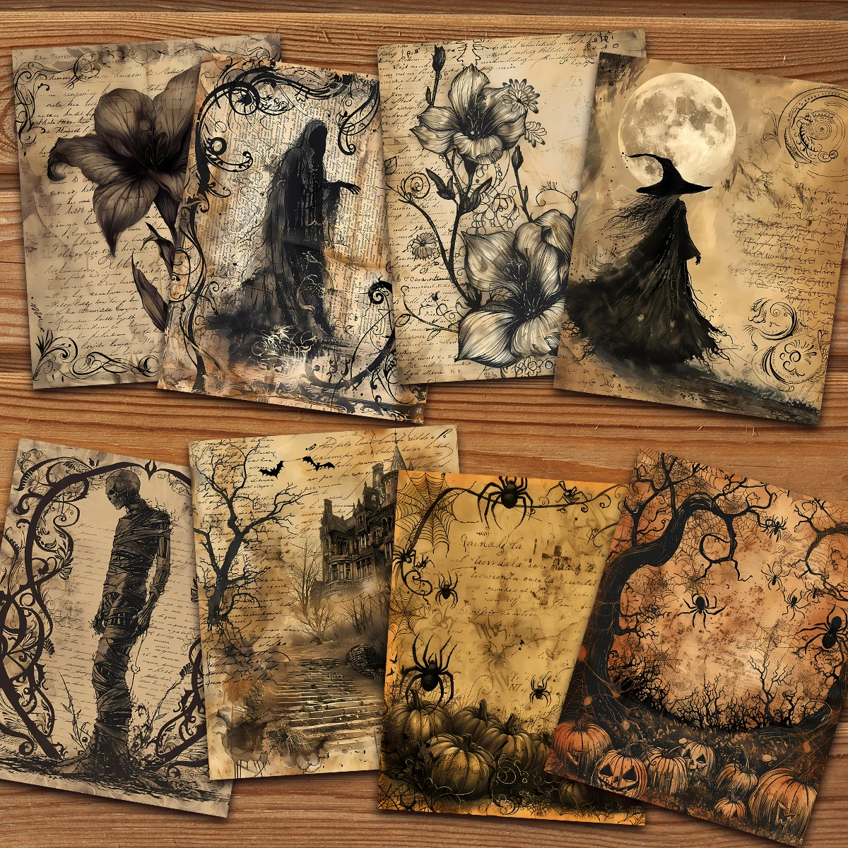 30pcs Mysterious Retro Halloween Decorative Craft Paper-Witch Lantern Ghost Design,Scrapbooking Diy Photo Album,Party Gift Decor view 3