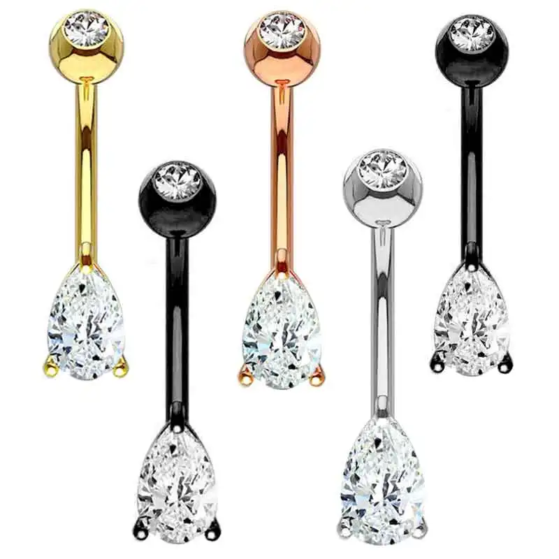 

Drop Zircon Navel Jewelry Belly Button Ring 14G Dangling Belly Rings Navel Barbell Stud Piercing Jewelry for Women Girls 4 Color