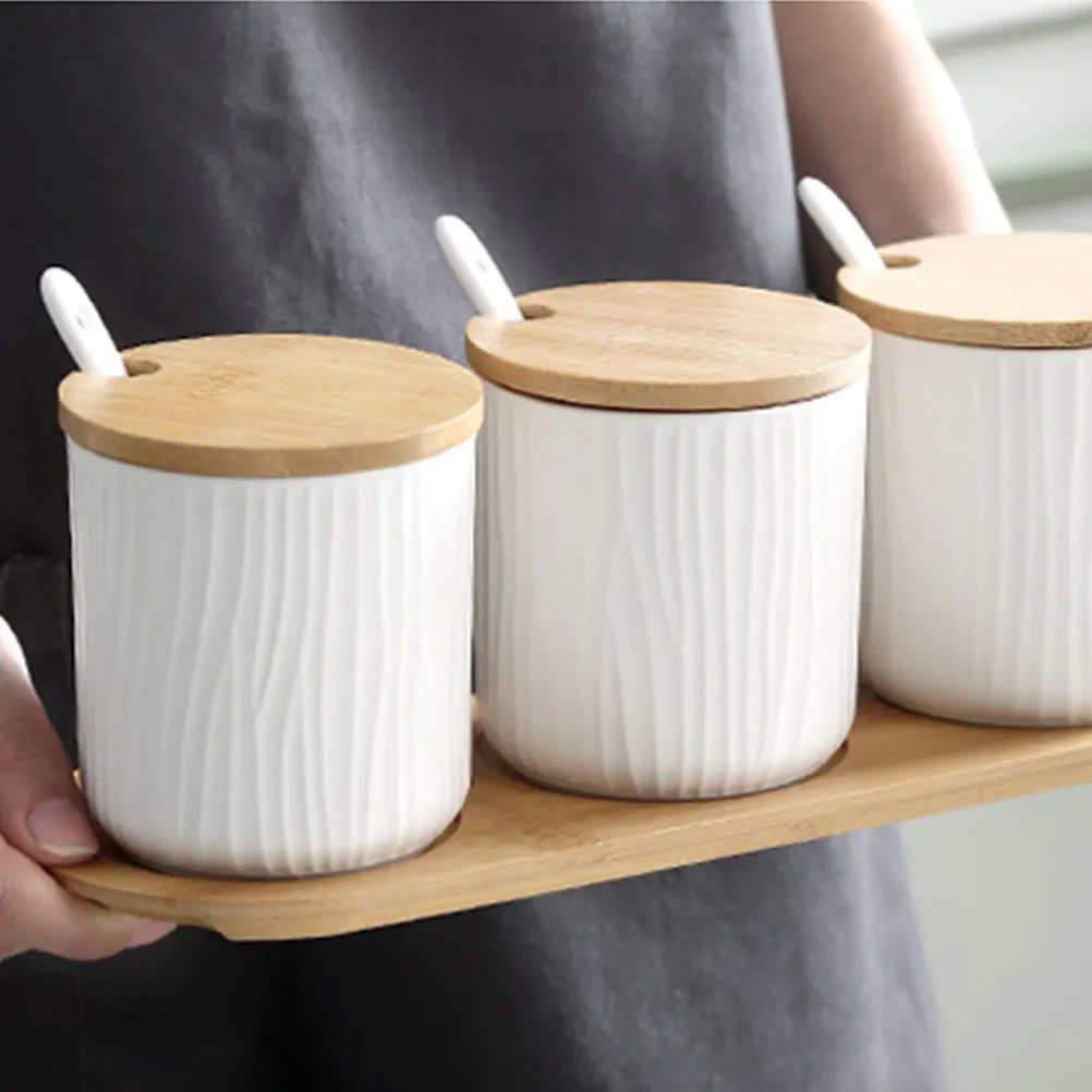 

9 .5x28.5cm Spices Jars Seasoning Set Salt and Container Tool Condiment Holder with Cover Storage Canisters White