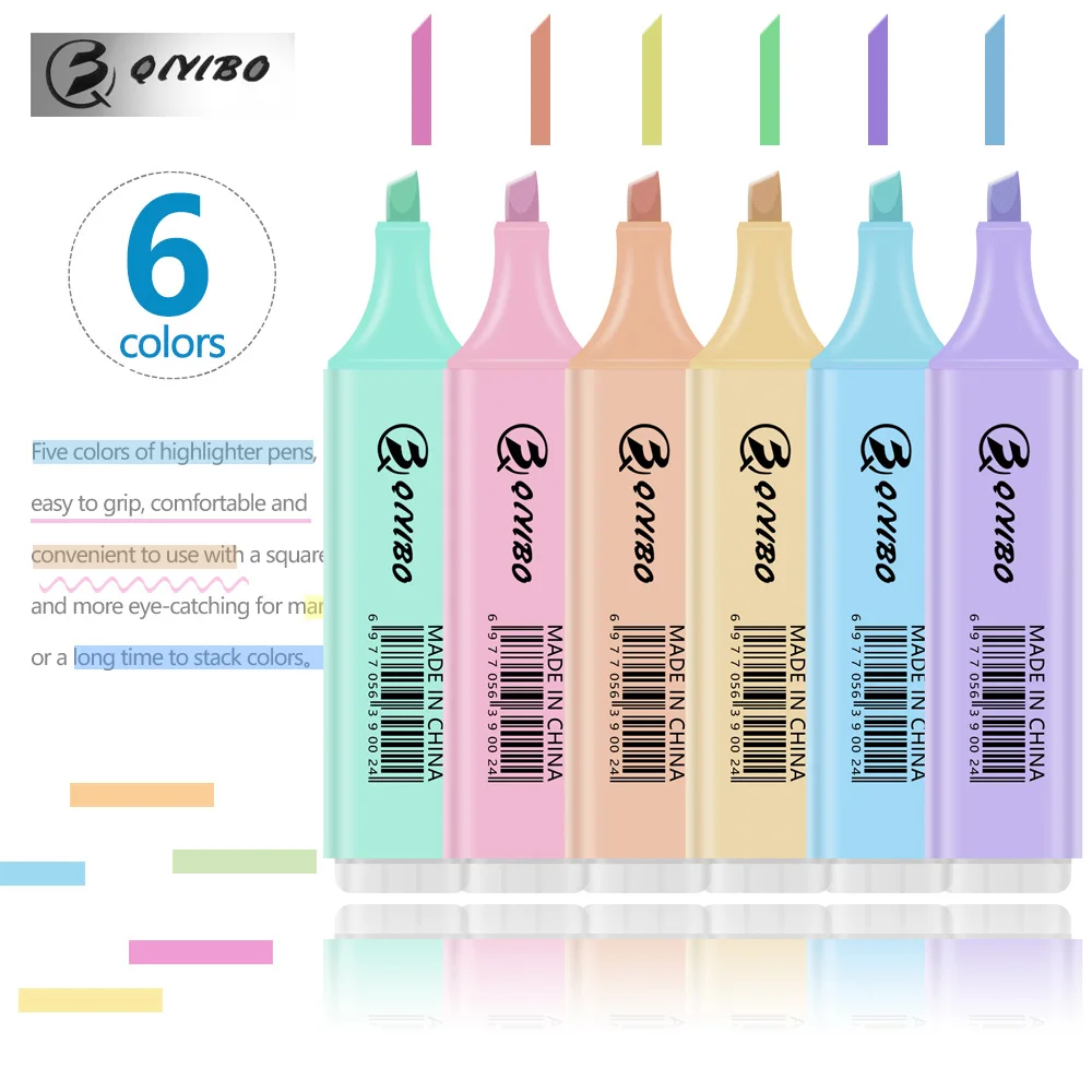 4/6Color Set Highlighter Markers Macaroon Color Chisel Tip Marker Pen Fluorescent for Drawing  Office School Art Stationery