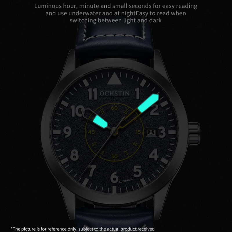 Automatic Mechanical Men\'s Business Watch Classic Timepiece Leather Strap Yellow Dial Date Calendar Male Daily Dress Wristwatch