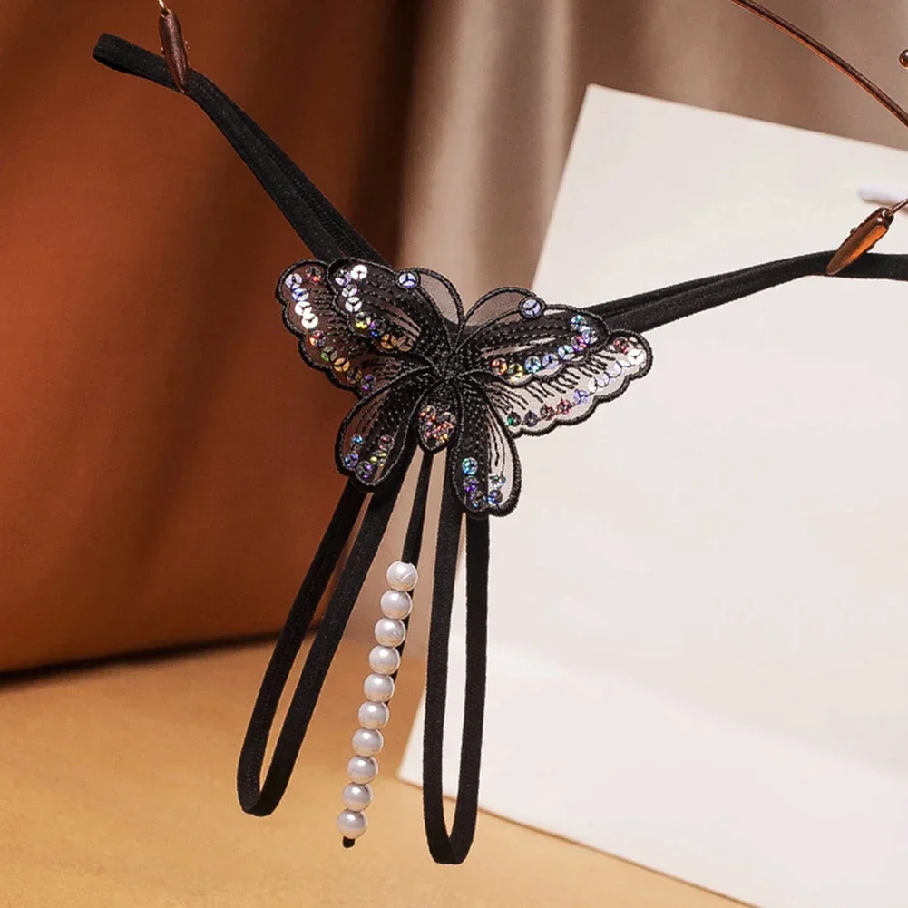 ثونغ نسائي مثير مطرز بالخرز ، ملابس داخلية مفتوحة ، ثونغ فراشة