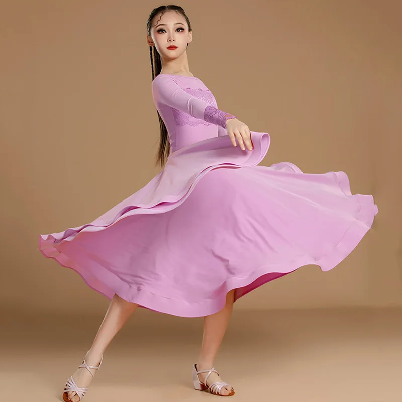 Traje de Baile Moderno para Niñas, Estándar Nacional, Vals, Tango, Chachachá, Falda Cuadrada, Vestido para Competencia y Actuación
