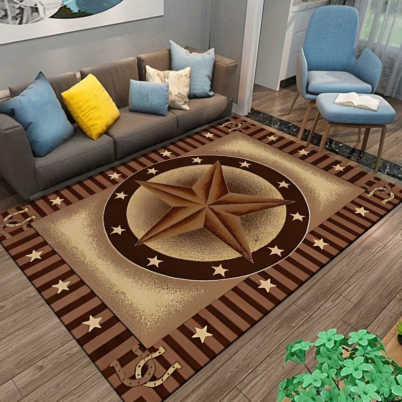 Vintage Five-pointed Star Print Rug Anti-slip Entrance Doormat, Living Room Carpet,Independence Day Floor Mat,Bedroom Lounge Rug