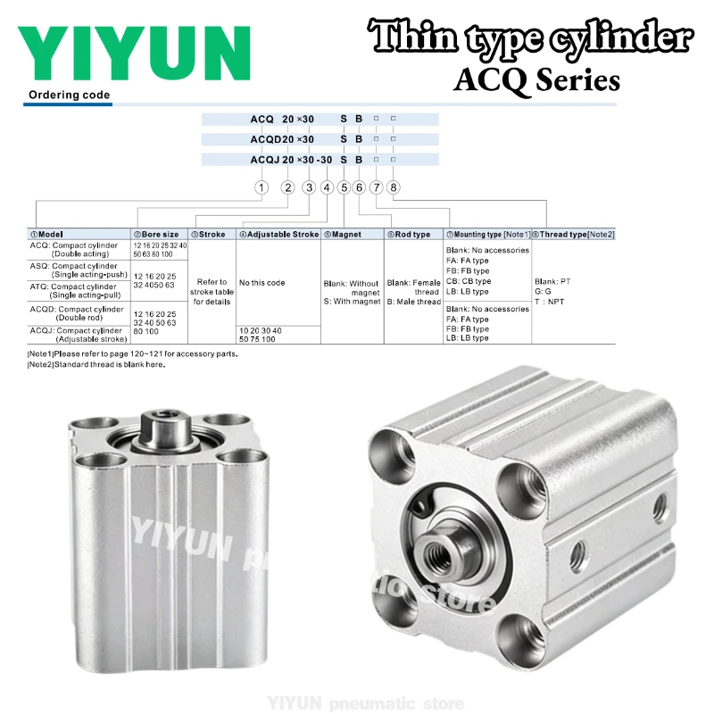 

Тонкий цилиндрический привод серии ACQ YIYUN, 1 шт. (ACQ50, ACQ63X5S, ACQ63X10S, ACQ63X15S/X20S, X25X30X35X40X45X50X60X70X75X80X90X100X110X120X150S)