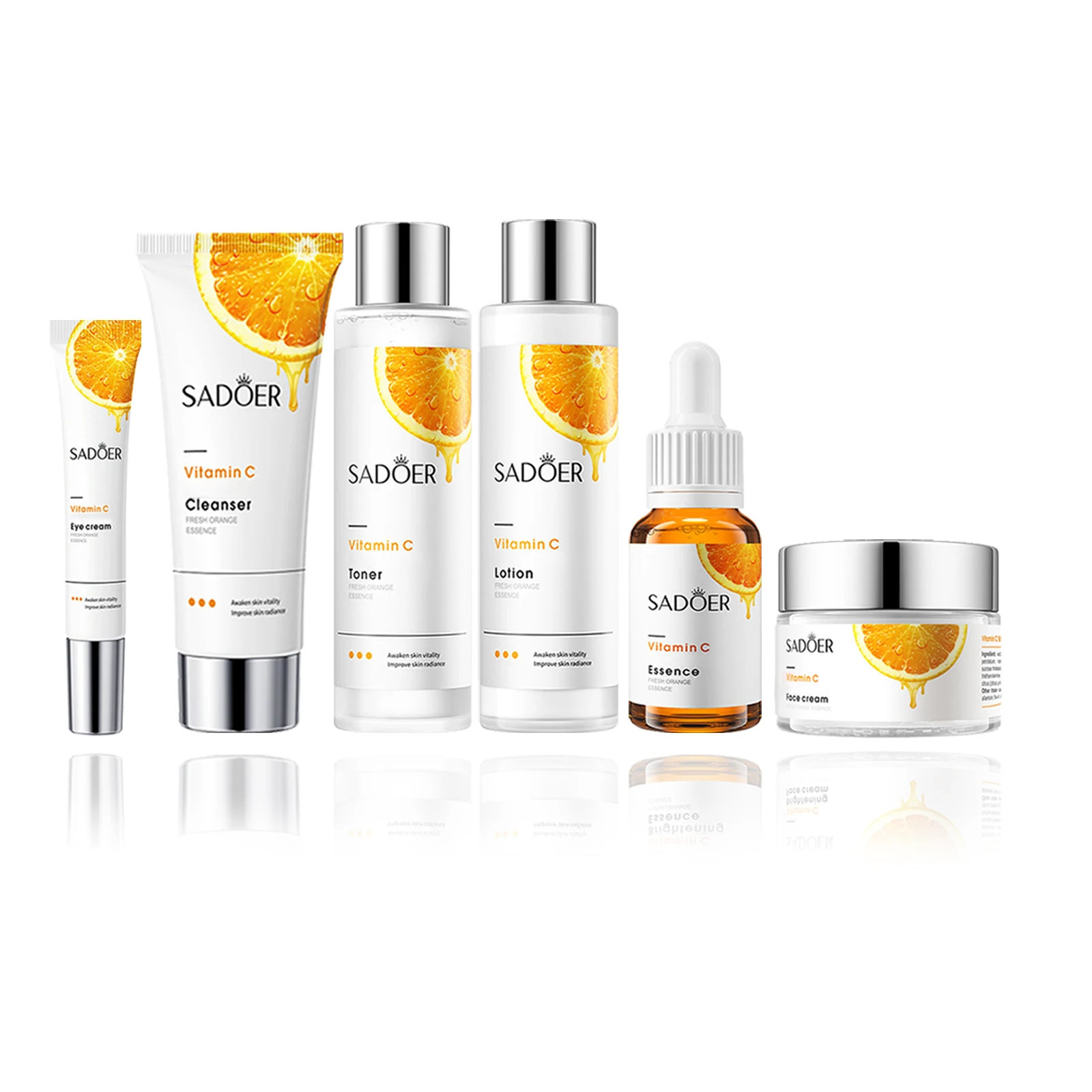 Vitamin C Moisturizing & Nourishing Fresh Orange Essence Six-piece Set with Cleanser, Toner, Eye Cream, Serum, Lotion, Cream