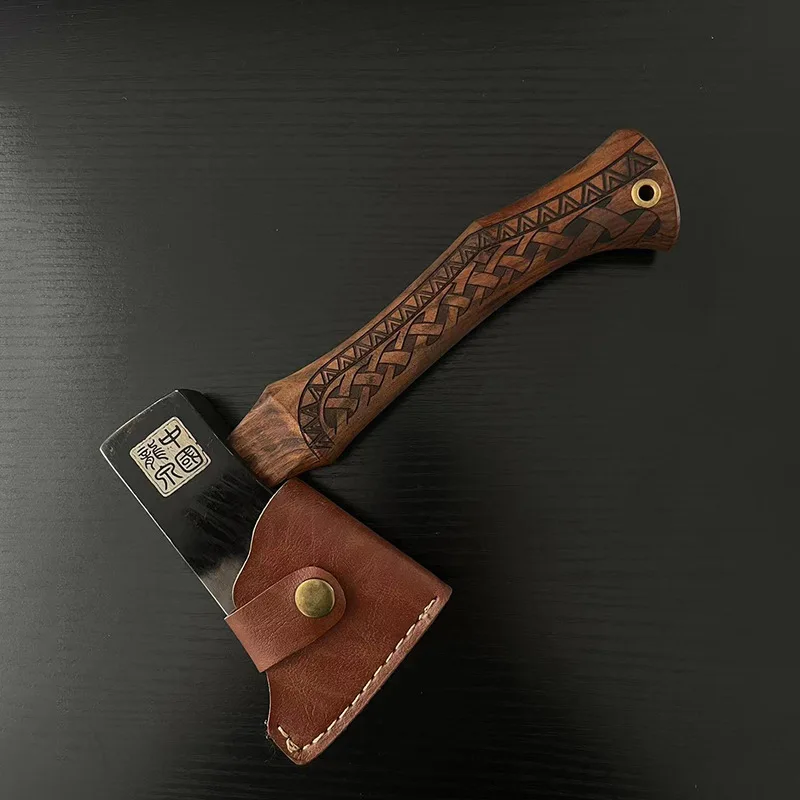 Hand-forged Rosewood Handle Engraved Anti-slip Bone-cutting Self-defense EDC Axe A Multi-functional Wood-chopping Tool view 4