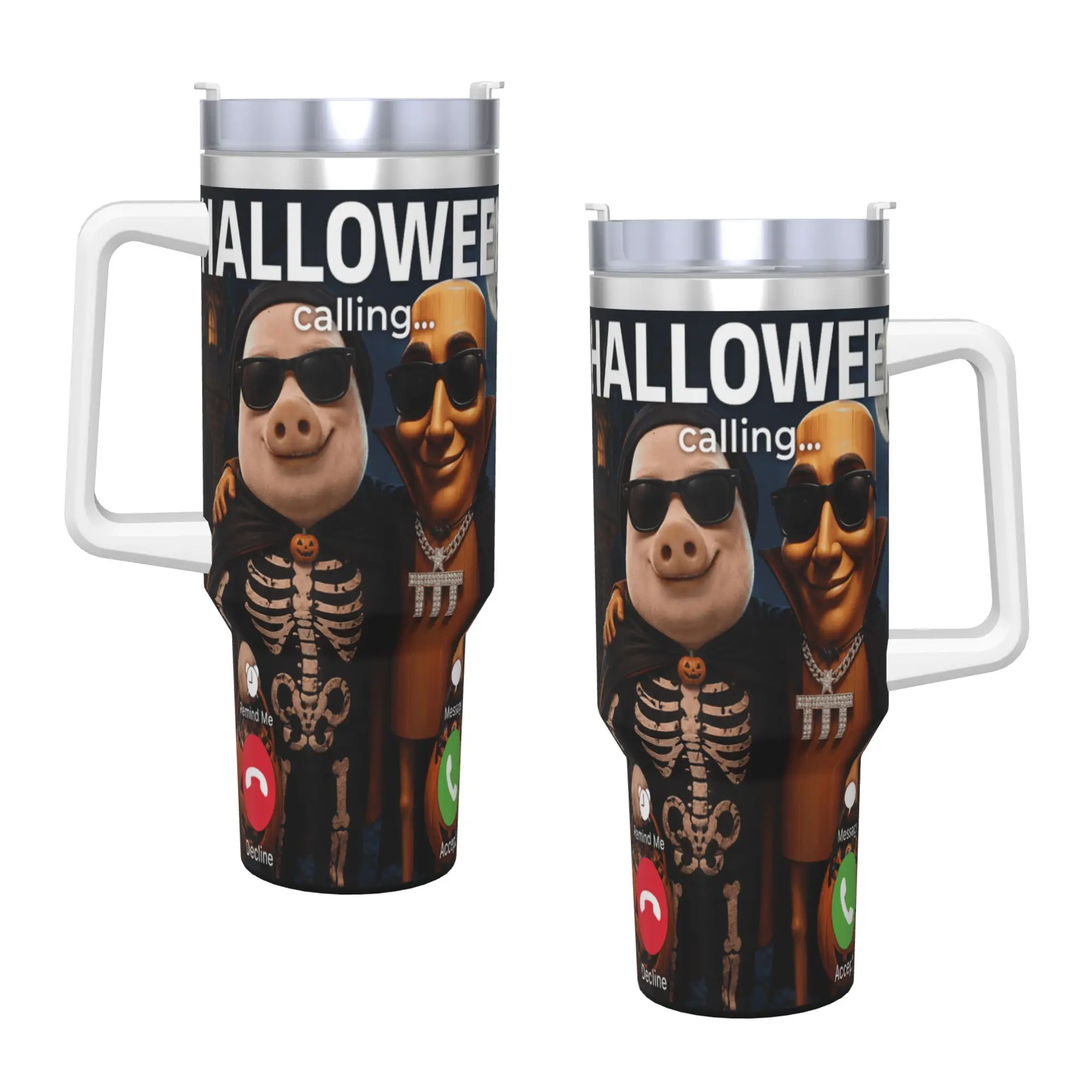 Stainless Steel Tumbler John Pork Halloween Calling Internet Meme Joke Tung Sahur Coffee Mug Leakproof Cold Drink Mugs Cup