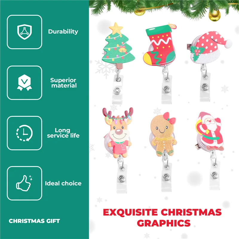 

Highly Recommended-Christmas Badge Reel Felt Badge Holder,For Nurse Teacher Women Men Office Stocking Stuffer Ornament Gi