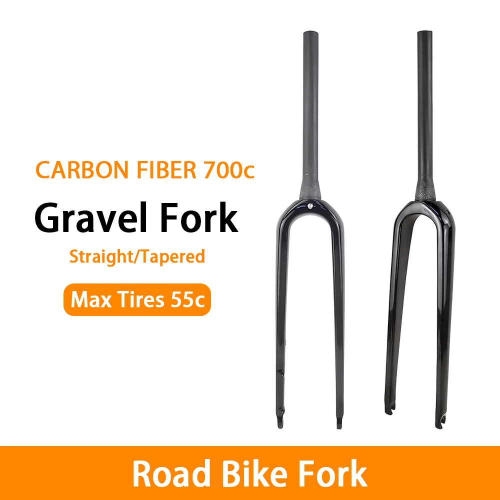 

3k Full Carbon Road Bike Fork Internal Cable Routing Flat Mount Disc Brake Quick Release 700C Gravel Fork Fits 28-55C Tires